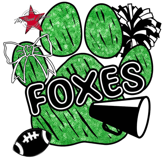 Foxes Sequins Paw Print Design-Bright Green