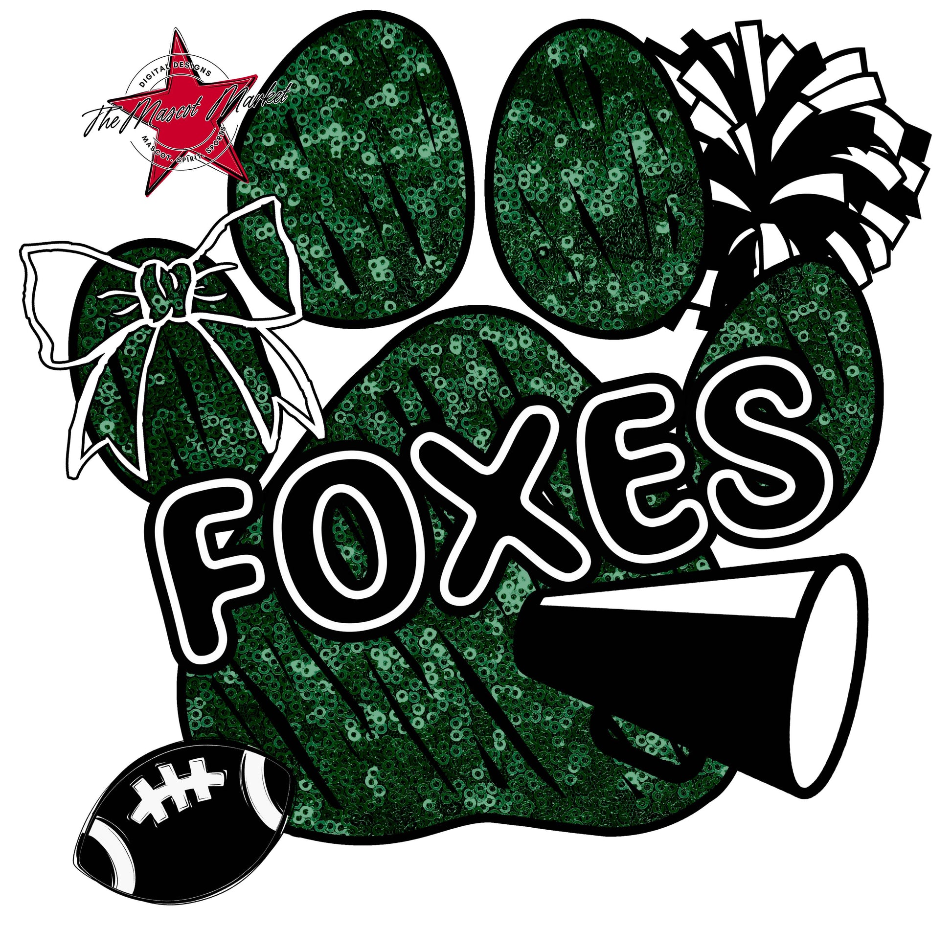 Foxes Sequins Paw Print Design-Green