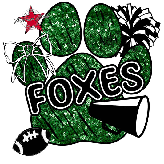 Foxes Sequins Paw Print Design-Kelly Green