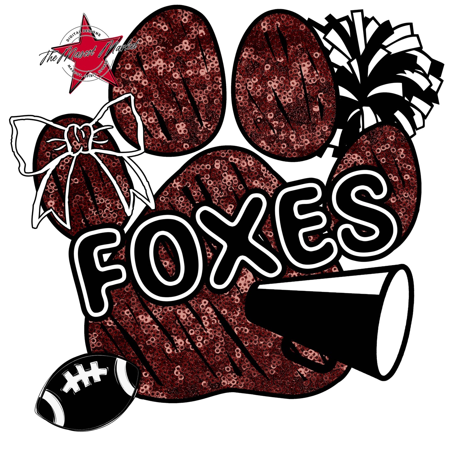Foxes Sequins Paw Print Design-Maroon