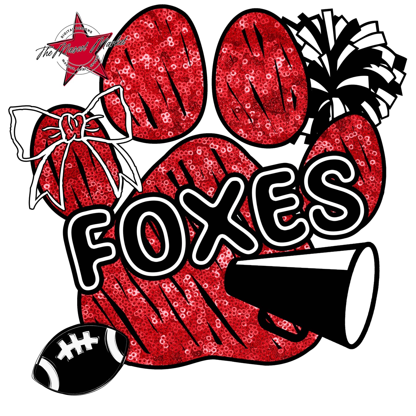 Foxes Sequins Paw Print Design-Red