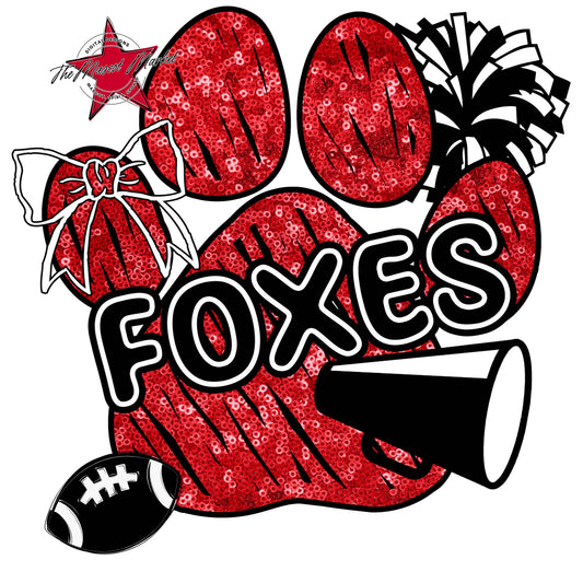Foxes Sequins Paw Print Design-Red