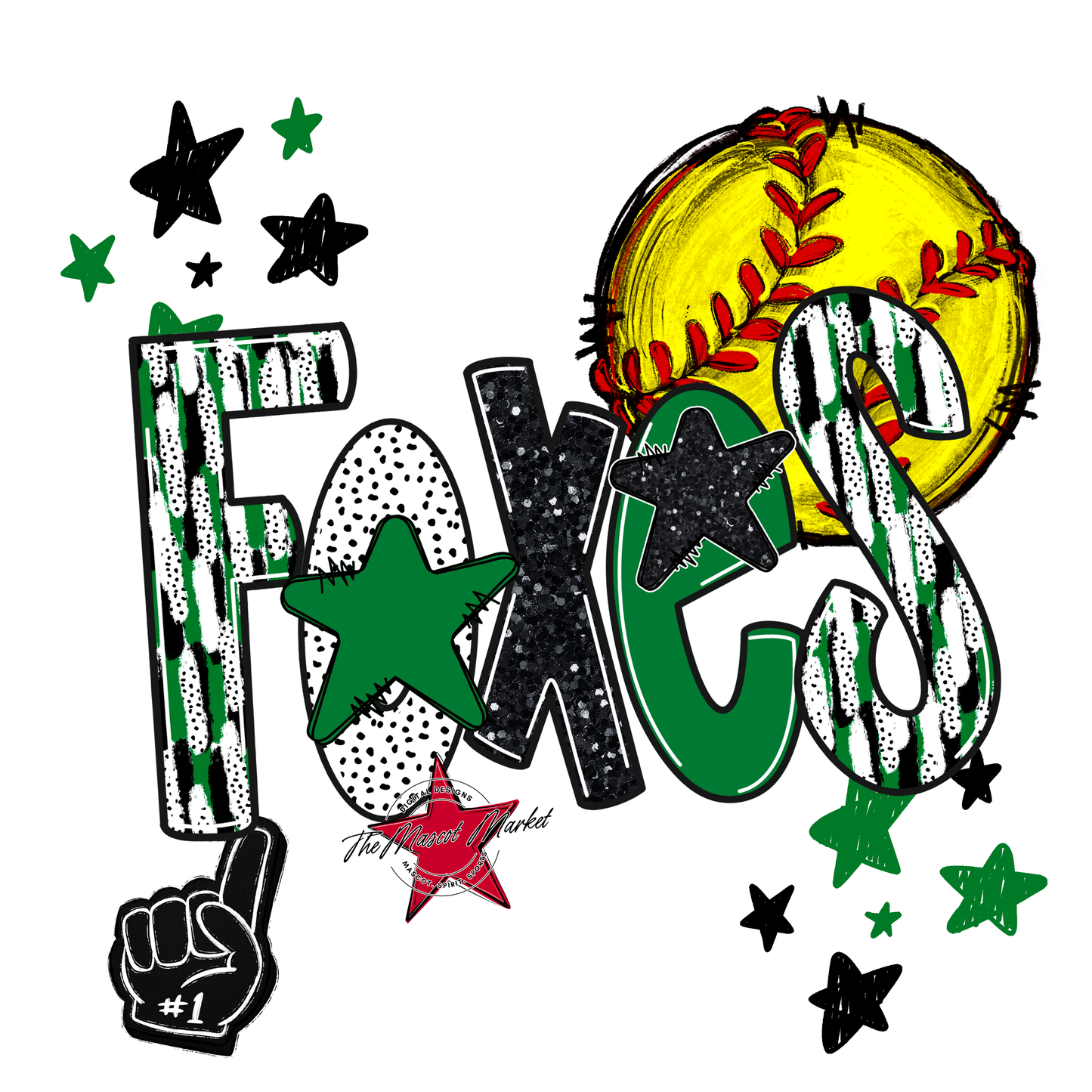 Foxes Softball Scrape-Kelly Green