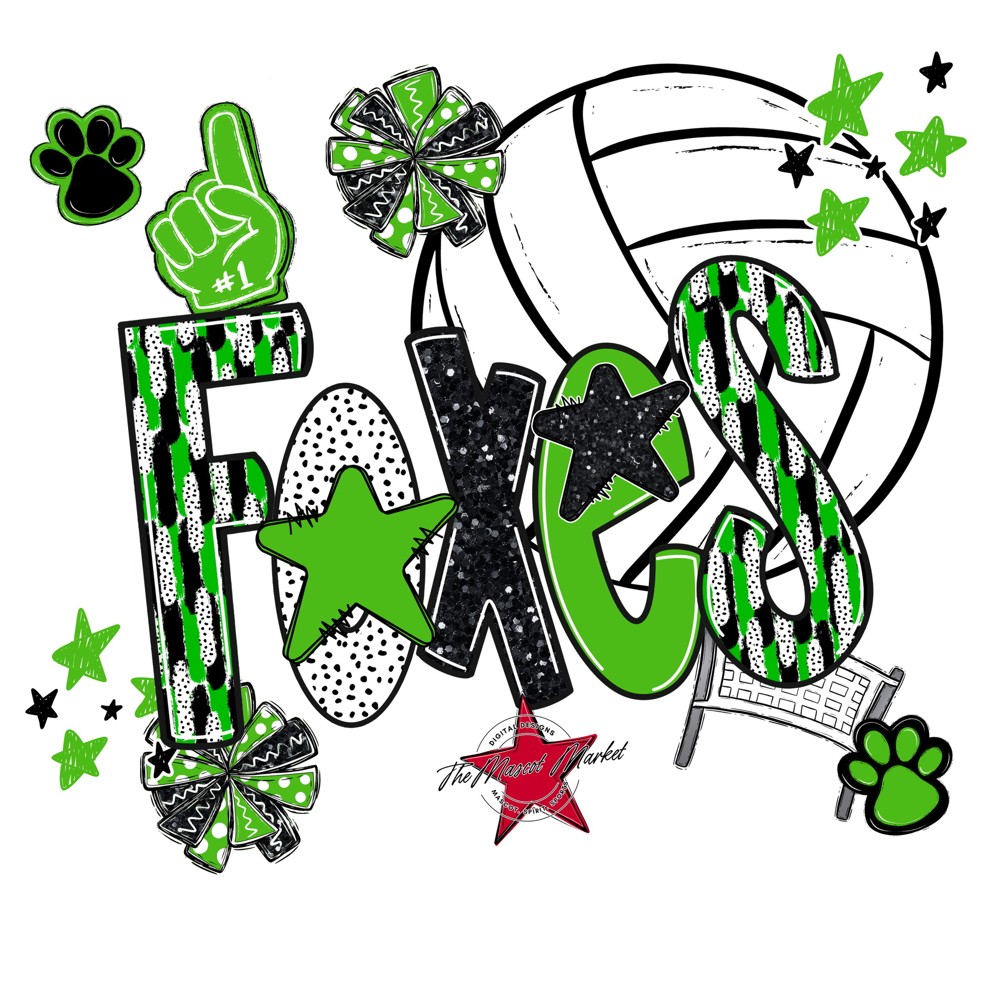 Foxes Volleyball Scrape-Bright Green