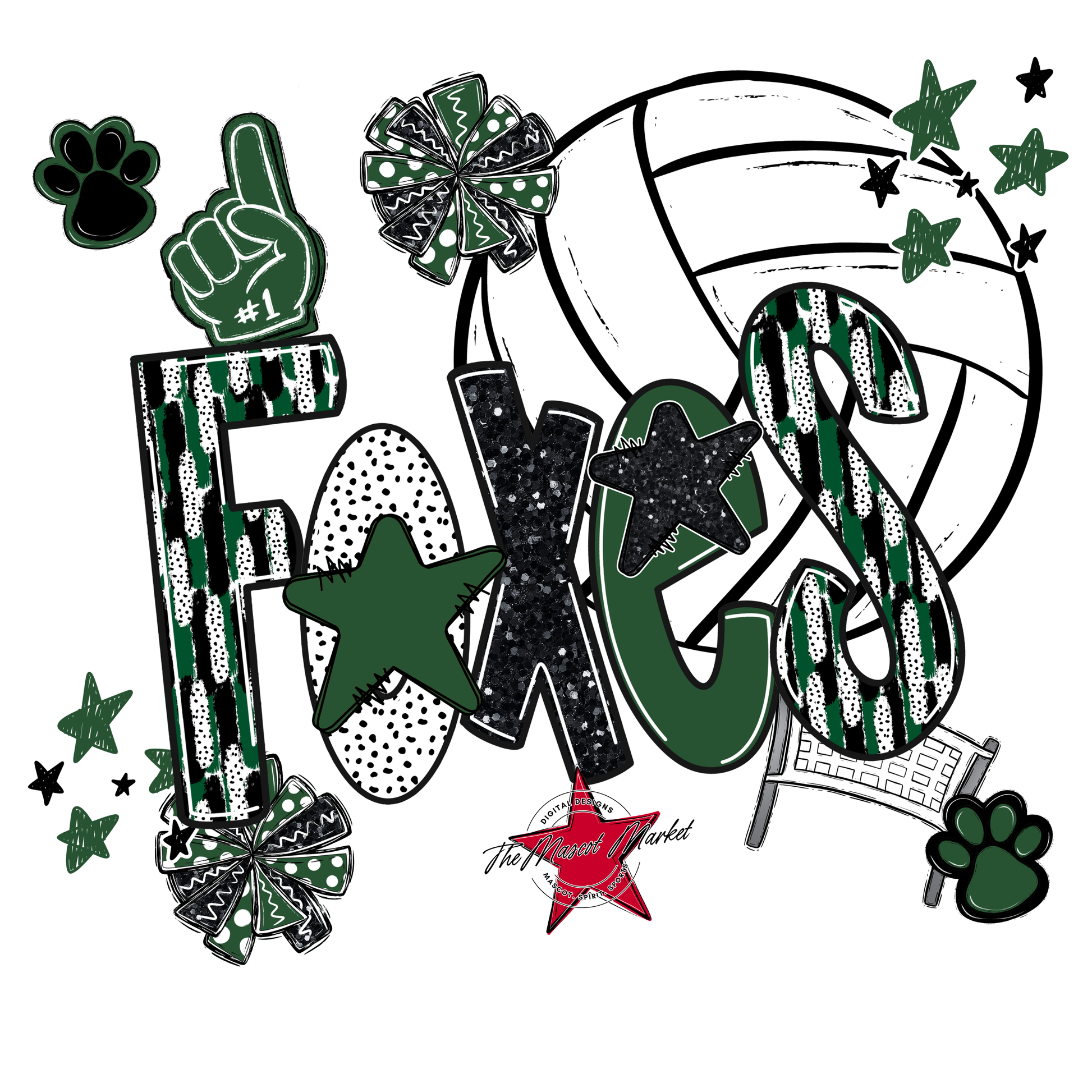 Foxes Volleyball Scrape-Green