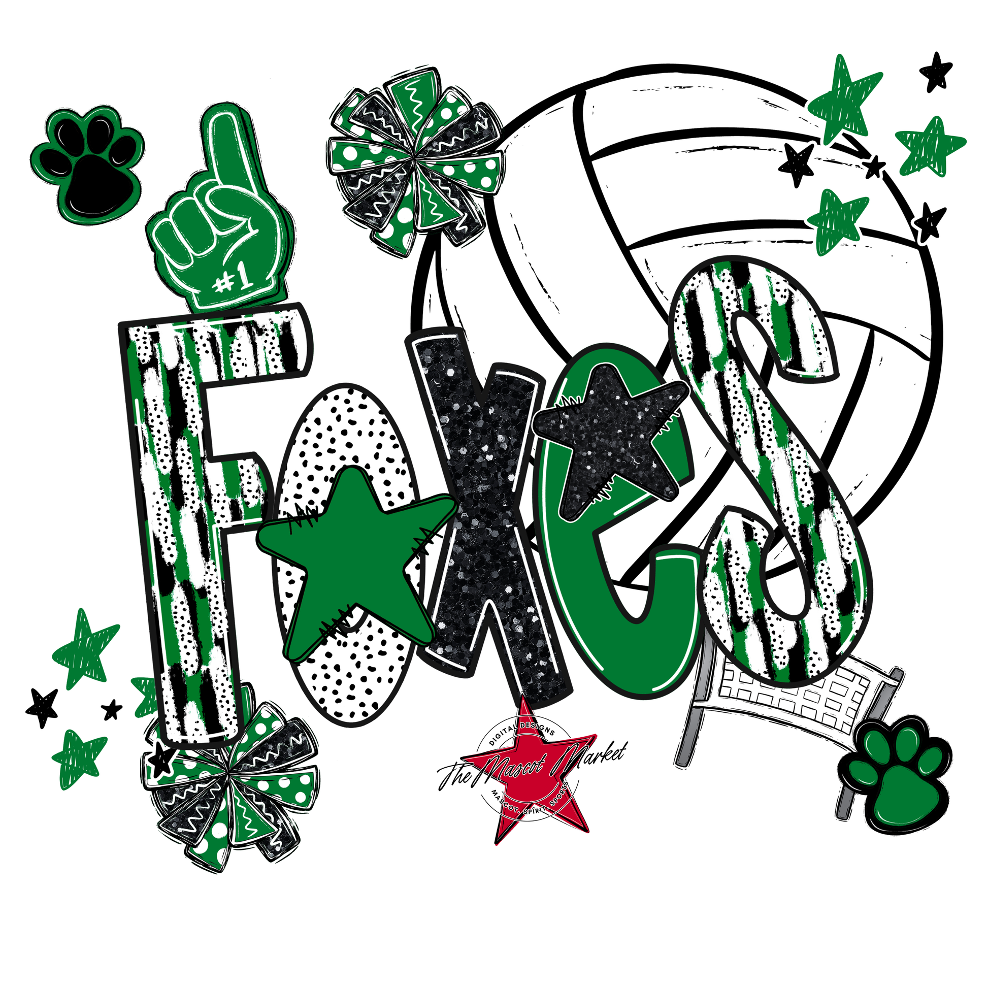 Foxes Volleyball Scrape-Kelly Green