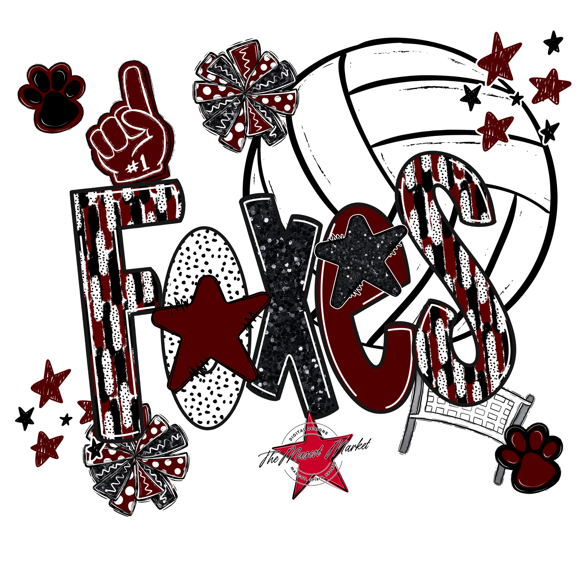 Foxes Volleyball Scrape-Maroon