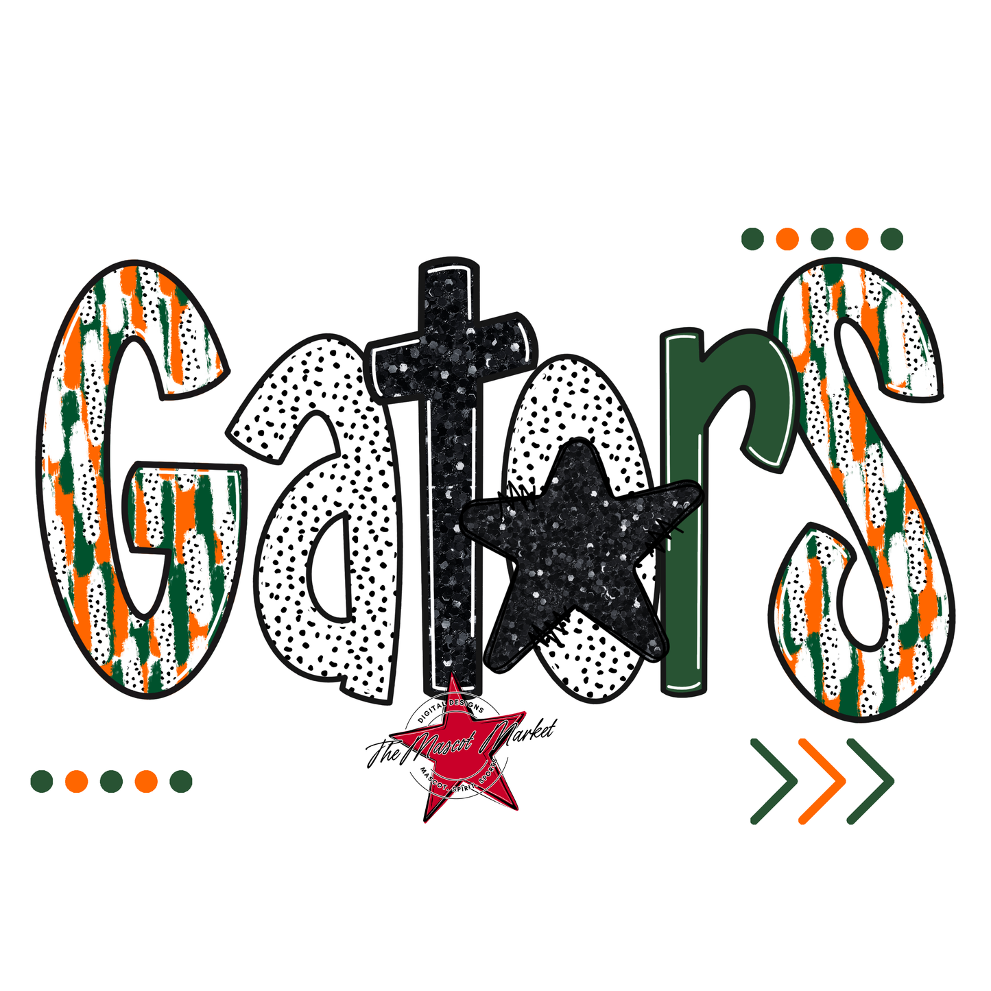 Gators Brushstroke Alpha w Arrows-Green-Orange