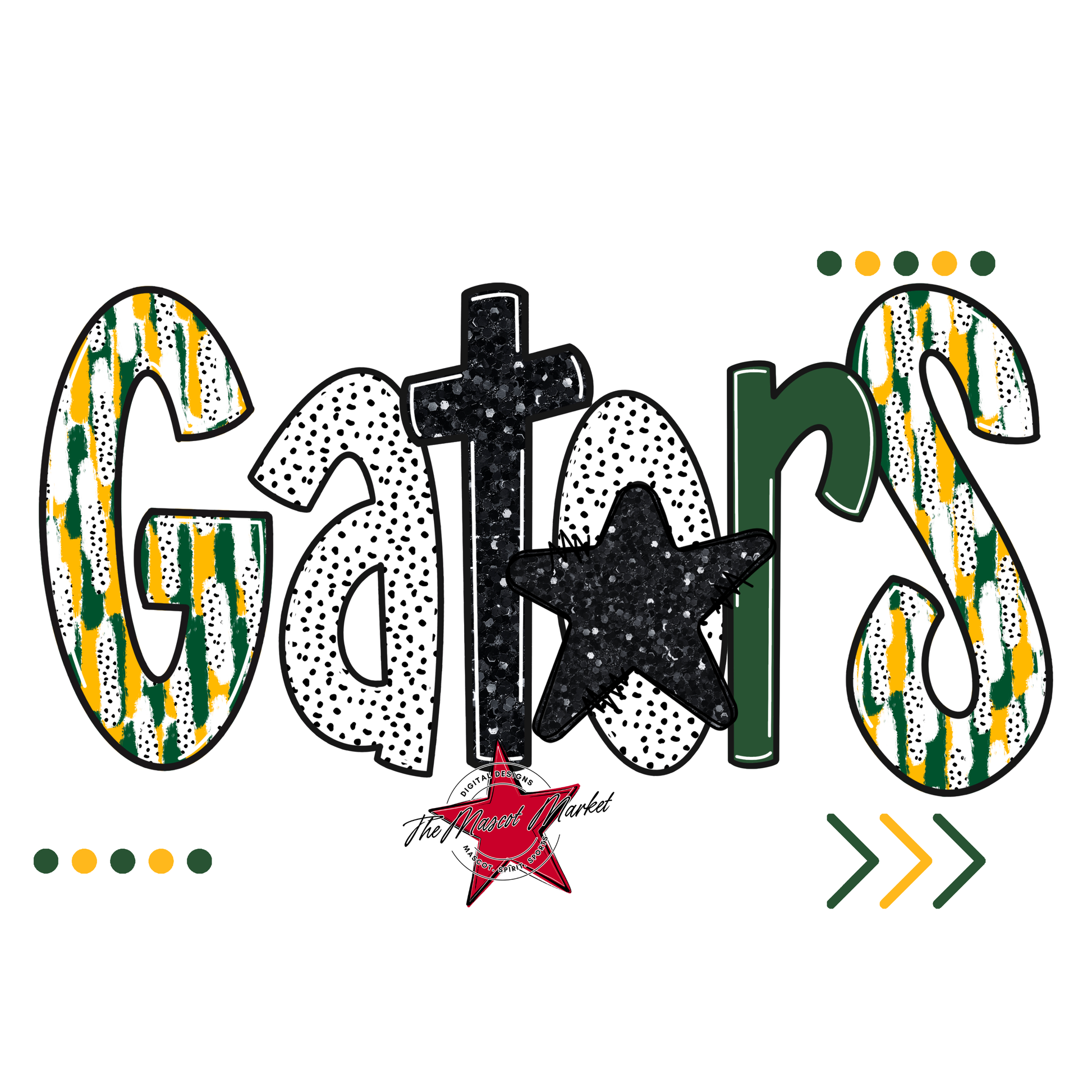 Gators Brushstroke Alpha w Arrows-Green-Yellow