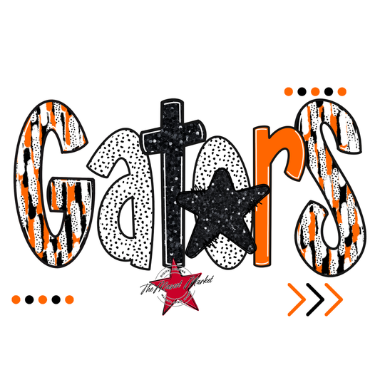 Gators Brushstroke Alpha w Arrows-Orange