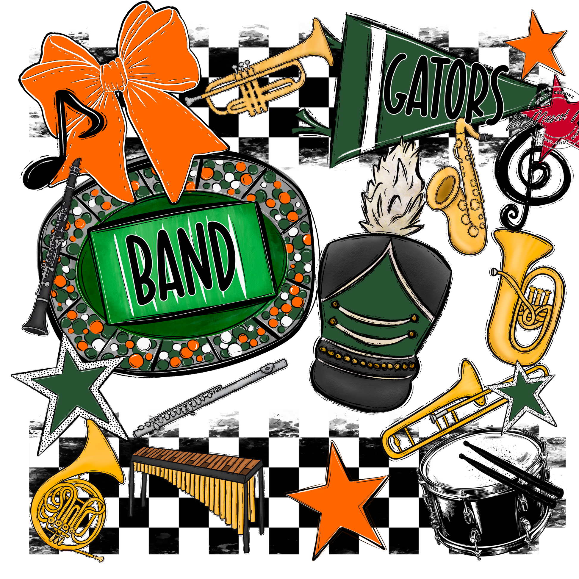 Gators Checkers Band Spirit Design-Green-Orange