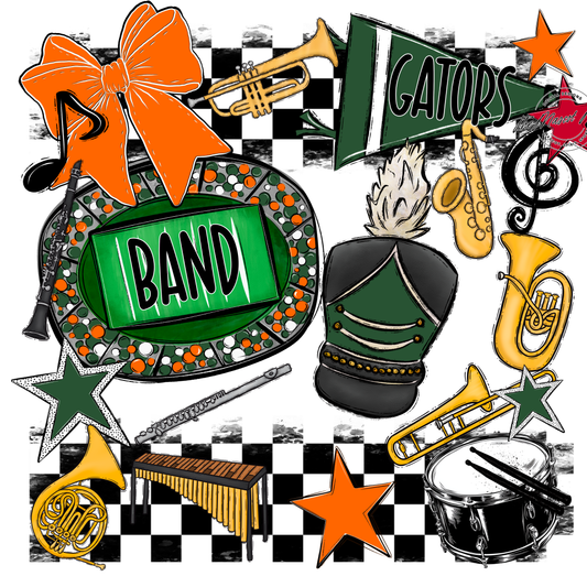 Gators Checkers Band Spirit Design-Green-Orange