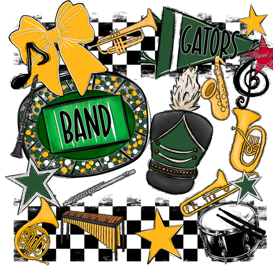 Gators Checkers Band Spirit Design-Green-Yellow