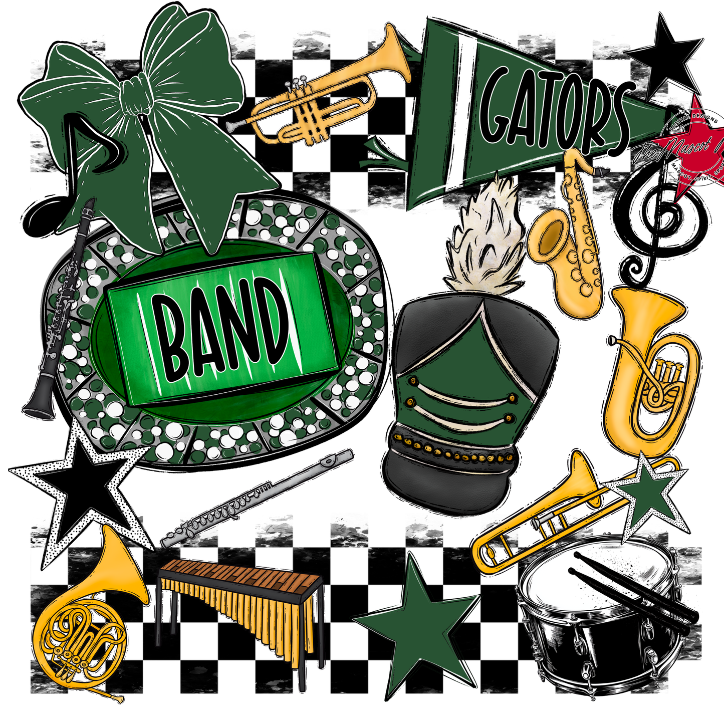 Gators Checkers Band Spirit Design-Green