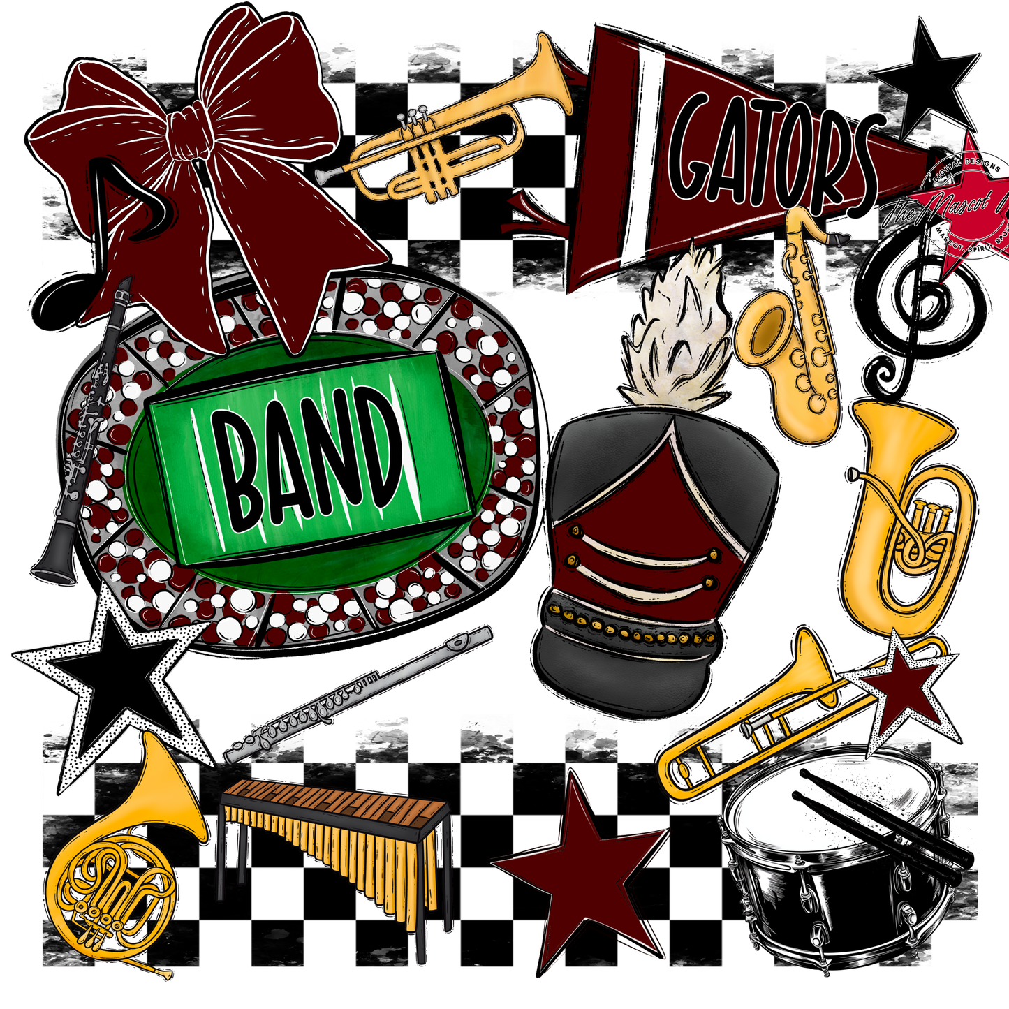 Gators Checkers Band Spirit Design-Maroon
