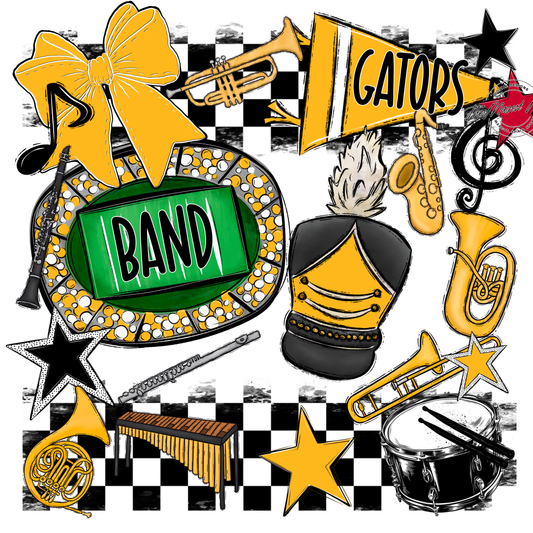 Gators Checkers Band Spirit Design-Yellow