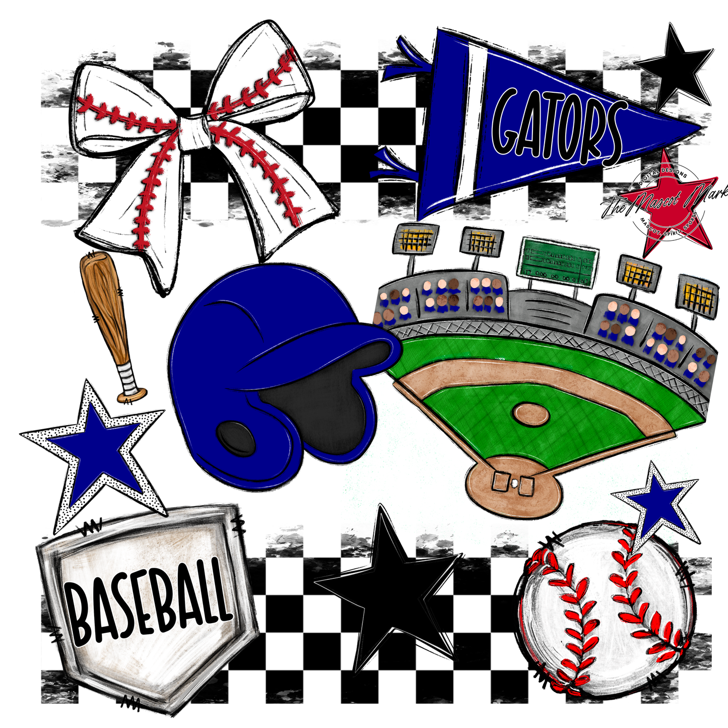 Gators Checkers Baseball Spirit Design-Blue