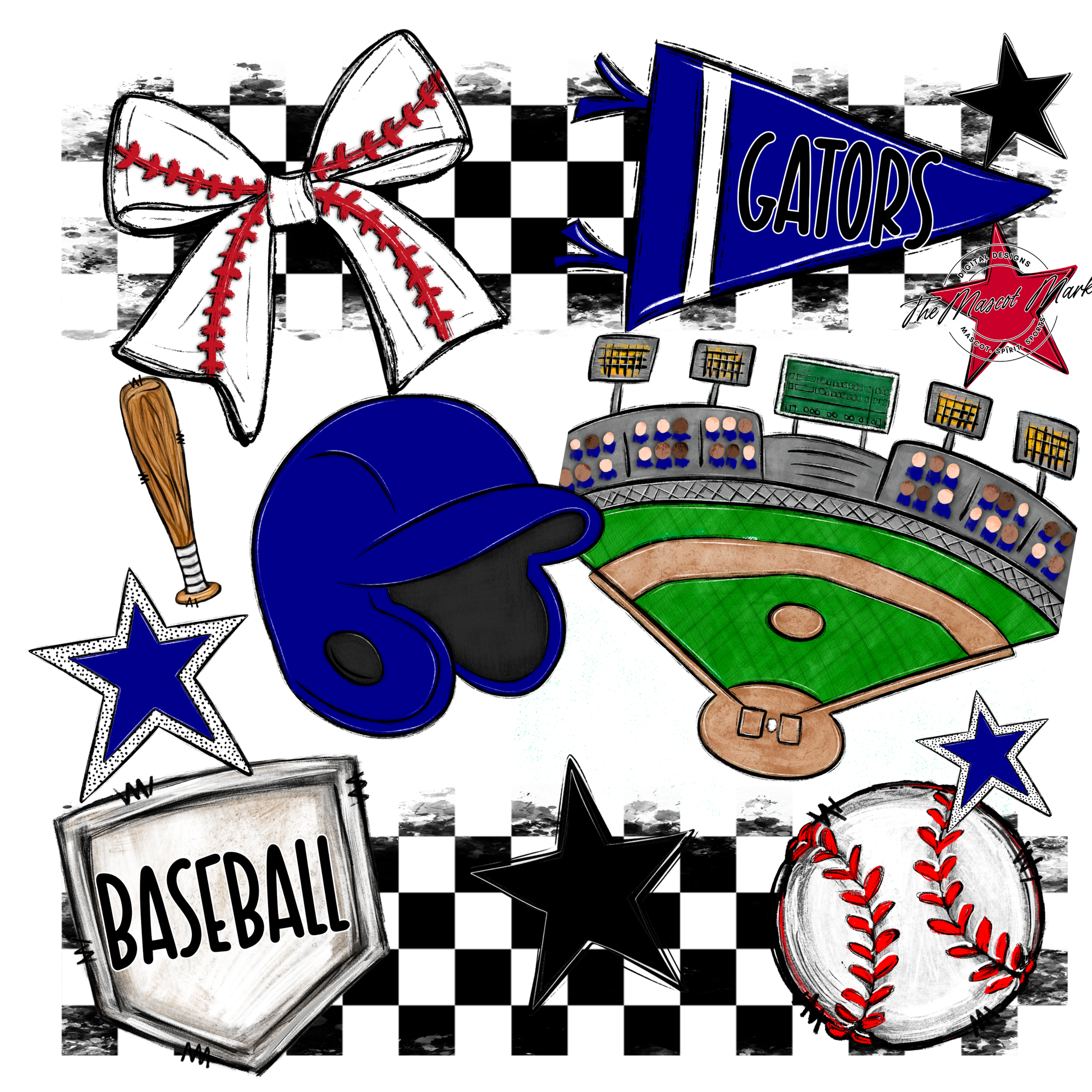 Gators Checkers Baseball Spirit Design-Blue