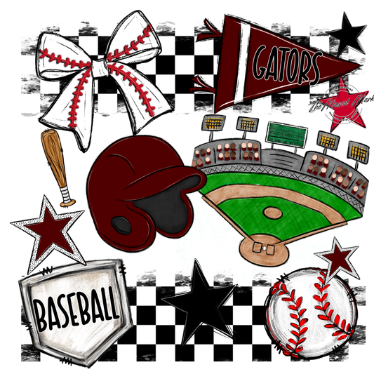 Gators Checkers Baseball Spirit Design-Maroon