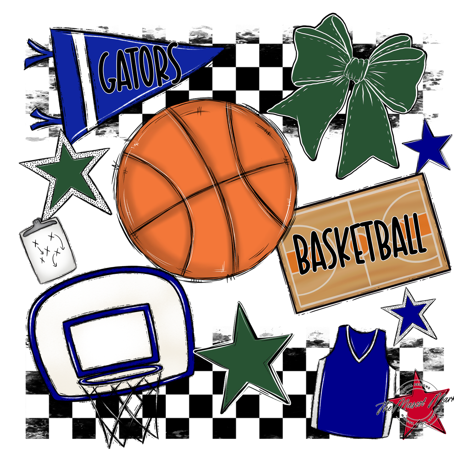 Gators Checkers Basketball Spirit Design-Blue-Green