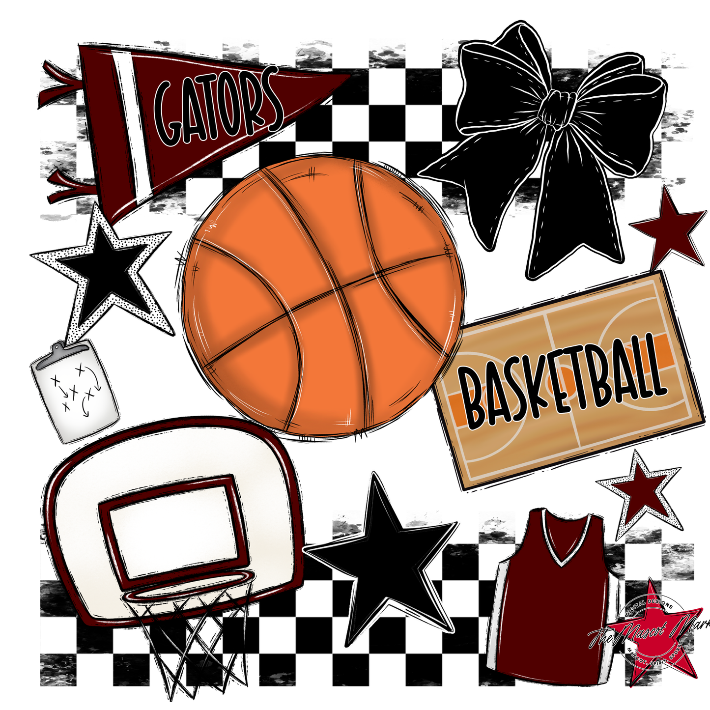 Gators Checkers Basketball Spirit Design-Maroon
