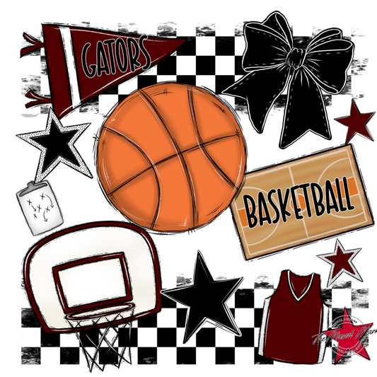 Gators Checkers Basketball Spirit Design-Maroon