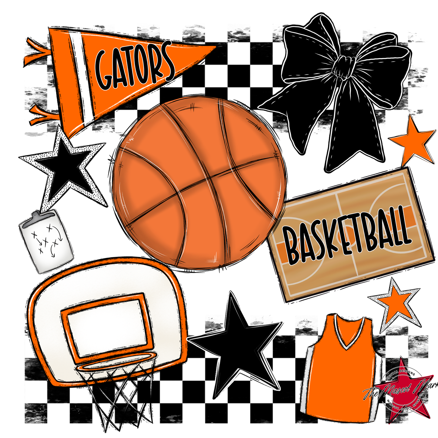 Gators Checkers Basketball Spirit Design-Orange
