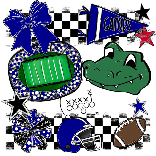 Gators Checkers Mascot Spirit Design-Blue