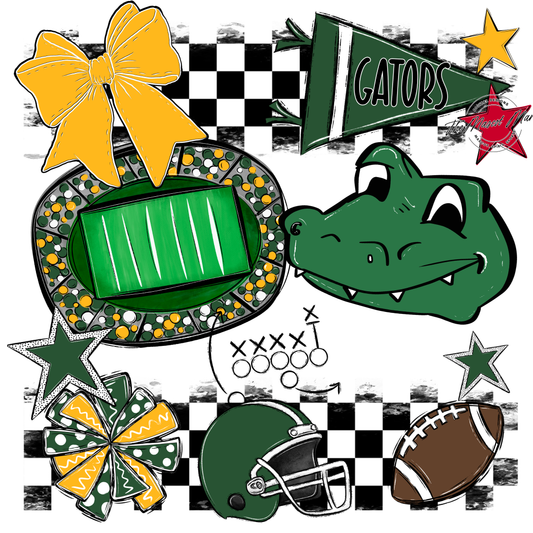 Gators Checkers Mascot Spirit Design-Green-Yellow