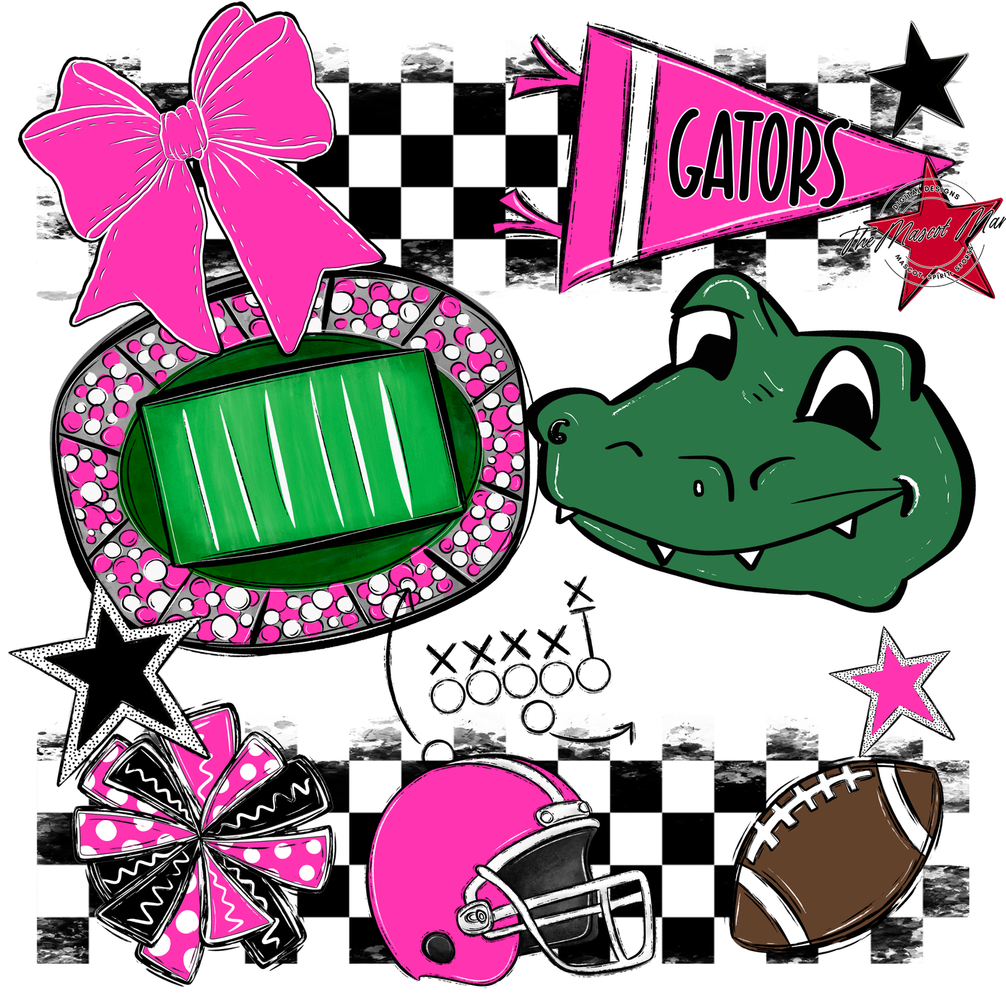 Gators Checkers Mascot Spirit Design-Pink