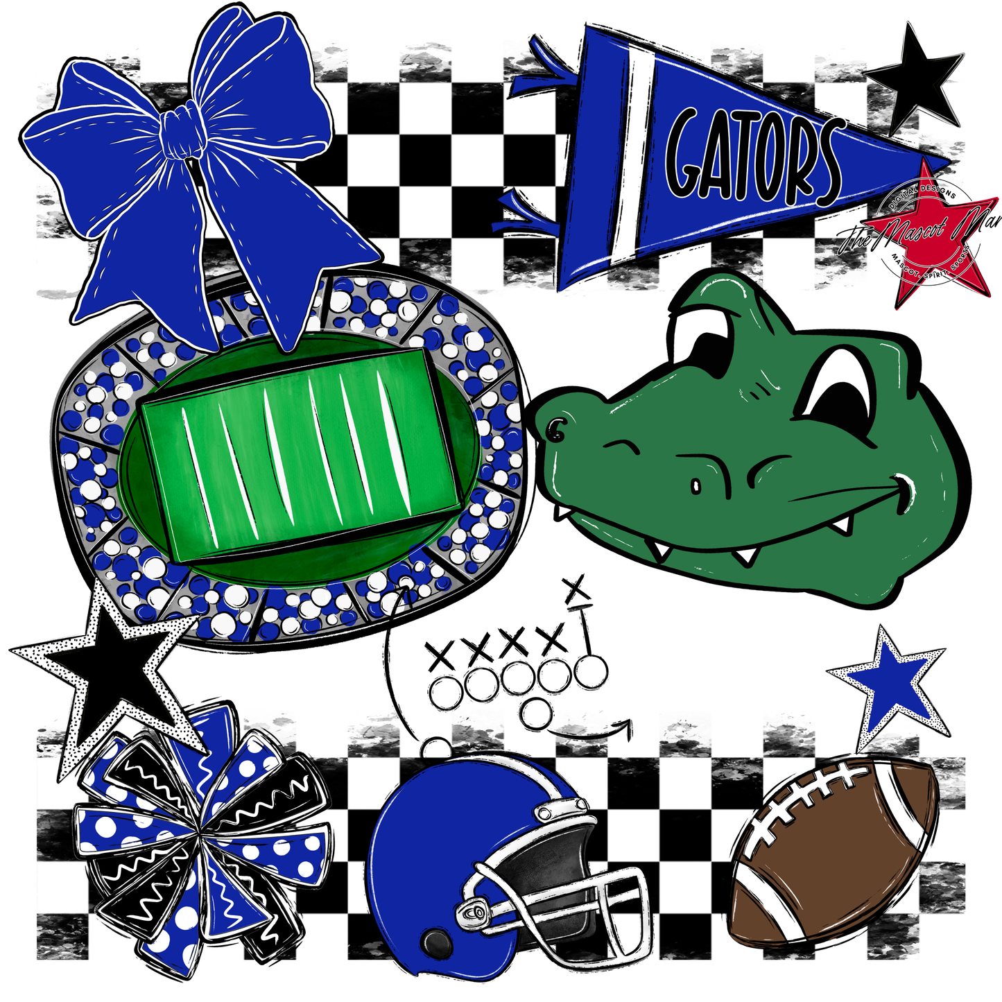 Gators Checkers Mascot Spirit Design-Royal Blue