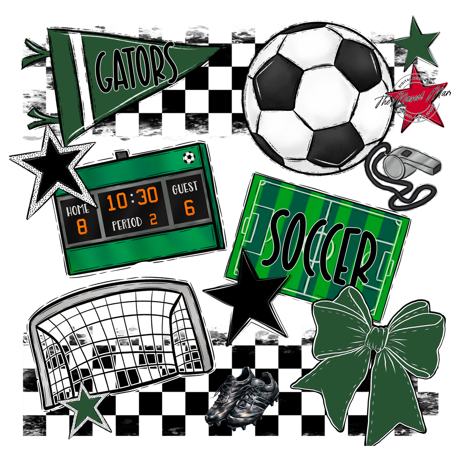 Gators Checkers Soccer Spirit Design-Green