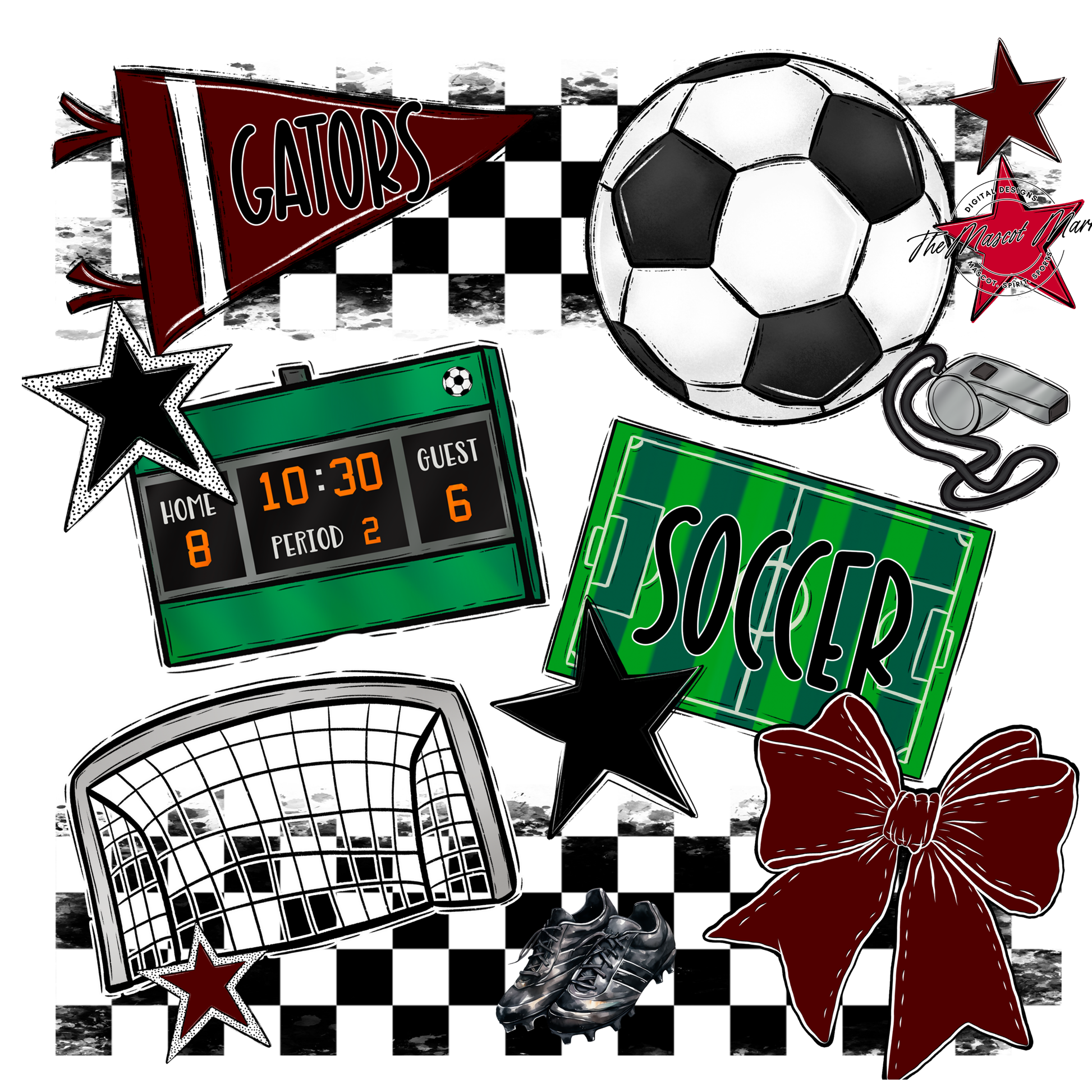 Gators Checkers Soccer Spirit Design-Maroon