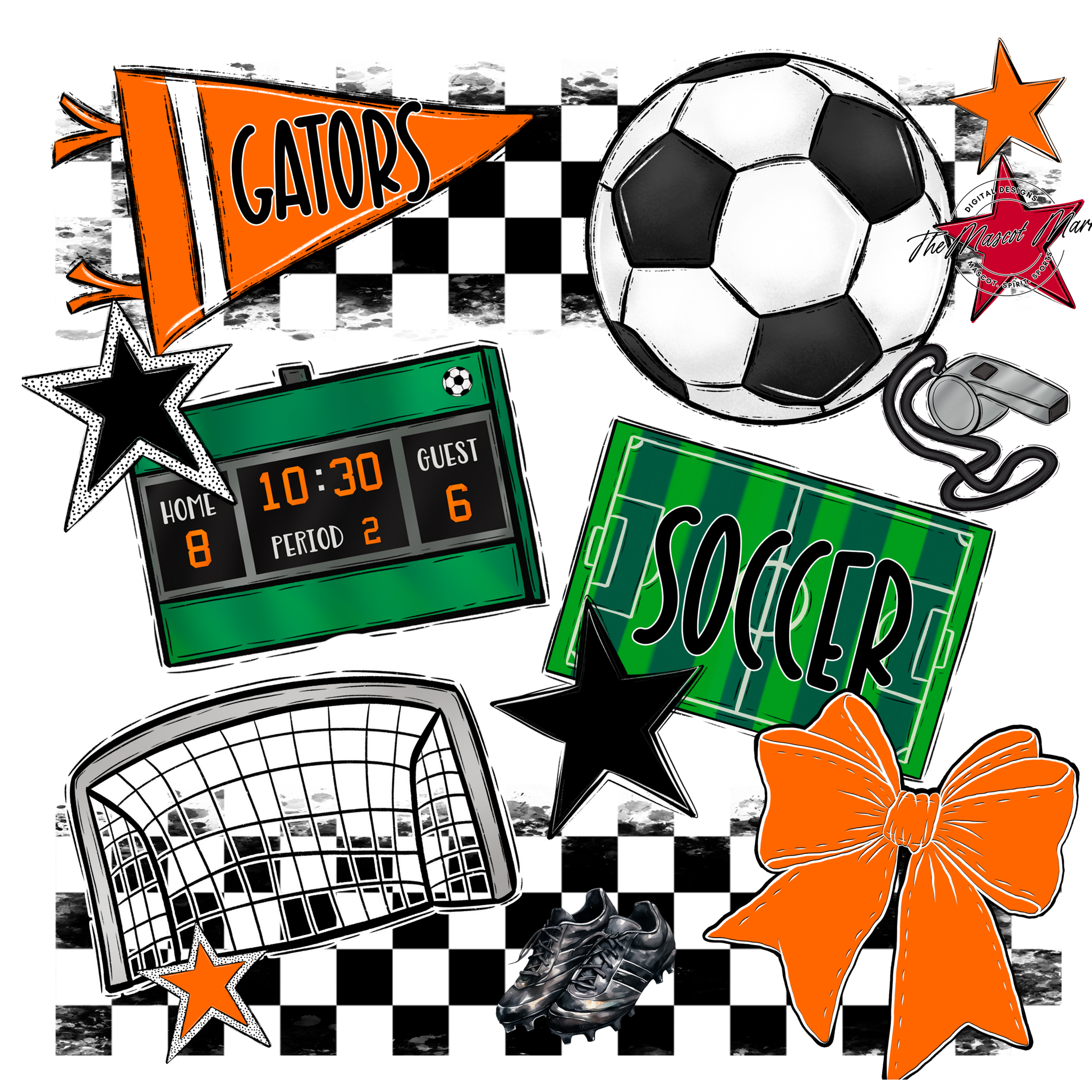 Gators Checkers Soccer Spirit Design-Orange