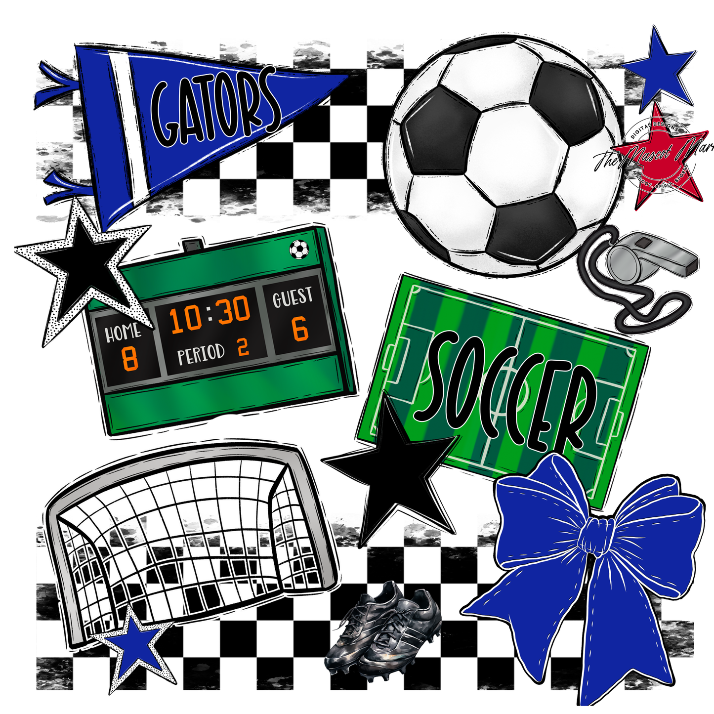 Gators Checkers Soccer Spirit Design-Royal Blue