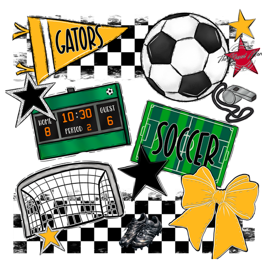Gators Checkers Soccer Spirit Design-Yellow