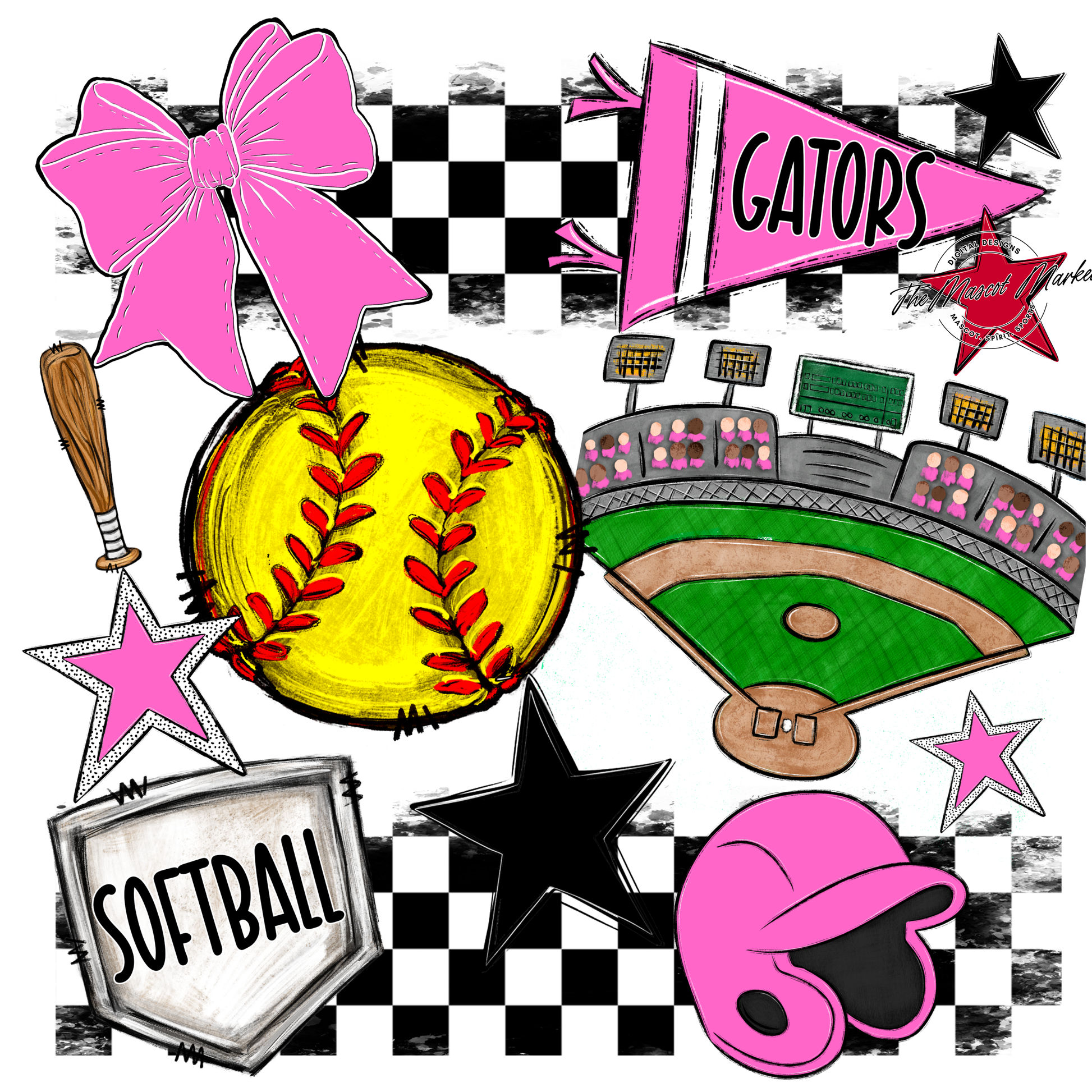 Gators Checkers Softball Spirit Design-Baby Pink