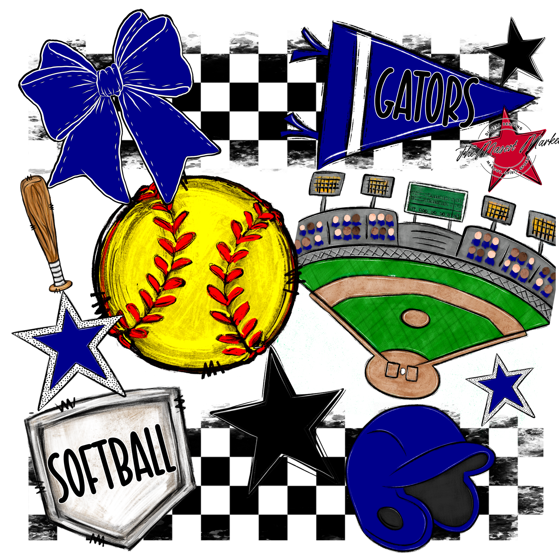 Gators Checkers Softball Spirit Design-Blue
