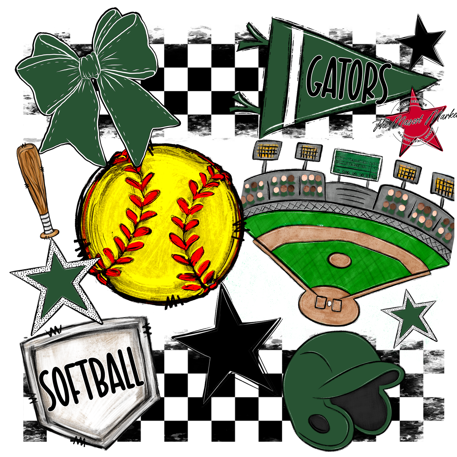 Gators Checkers Softball Spirit Design-Green