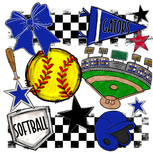 Gators Checkers Softball Spirit Design-Royal Blue