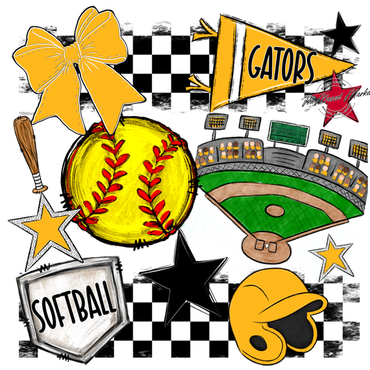Gators Checkers Softball Spirit Design-Yellow