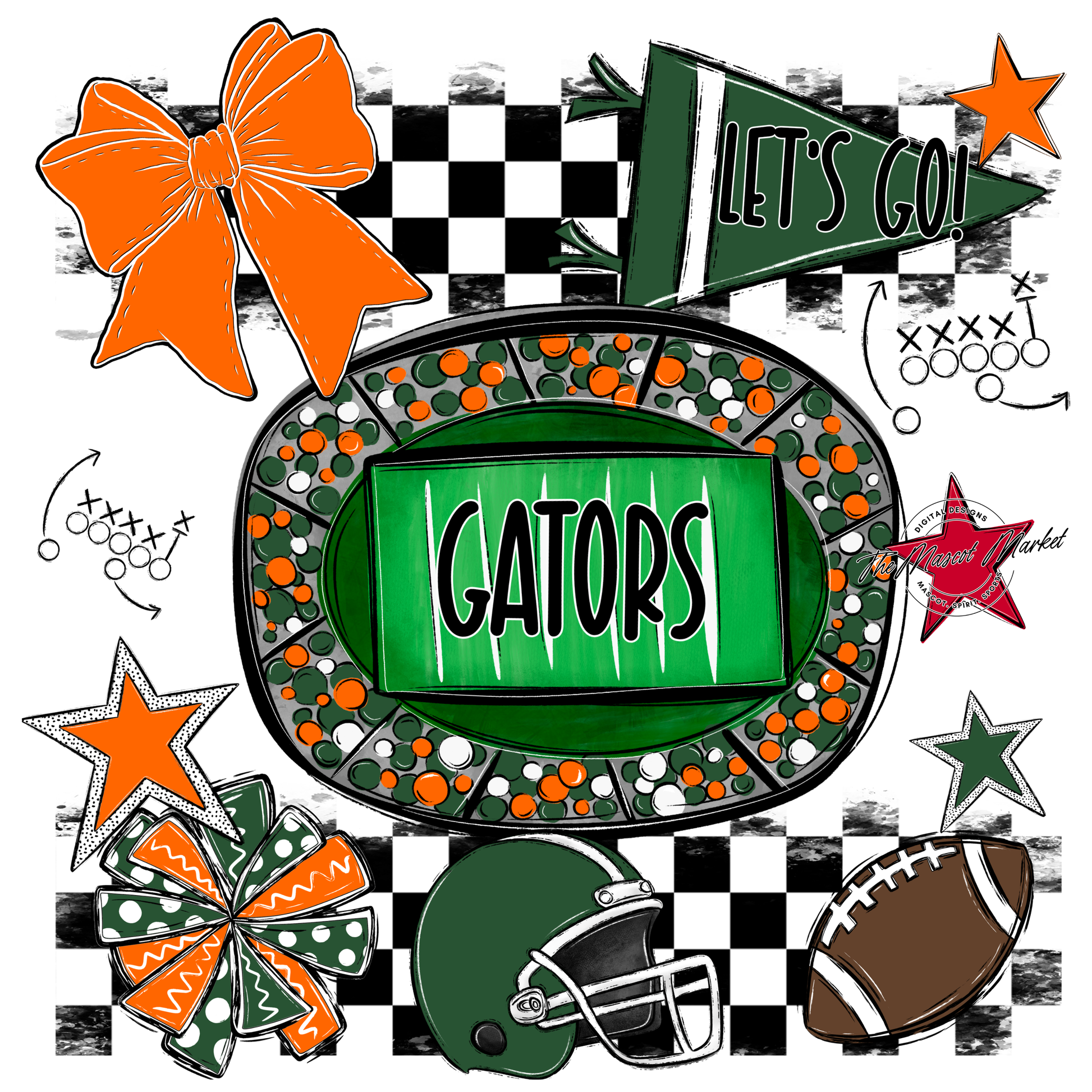 Gators Checkers Spirit Design-Green-Orange