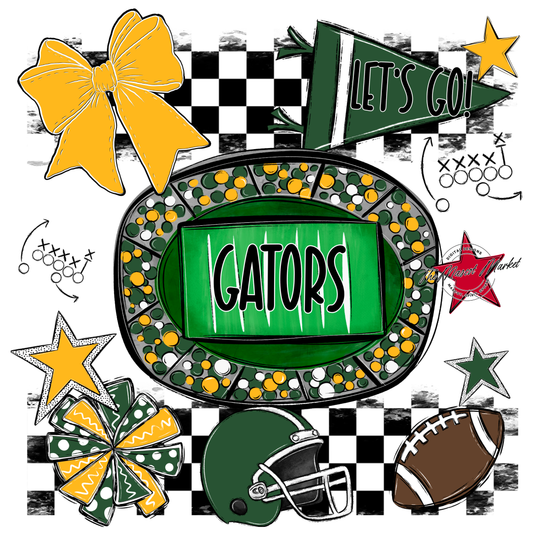 Gators Checkers Spirit Design-Green-Yellow