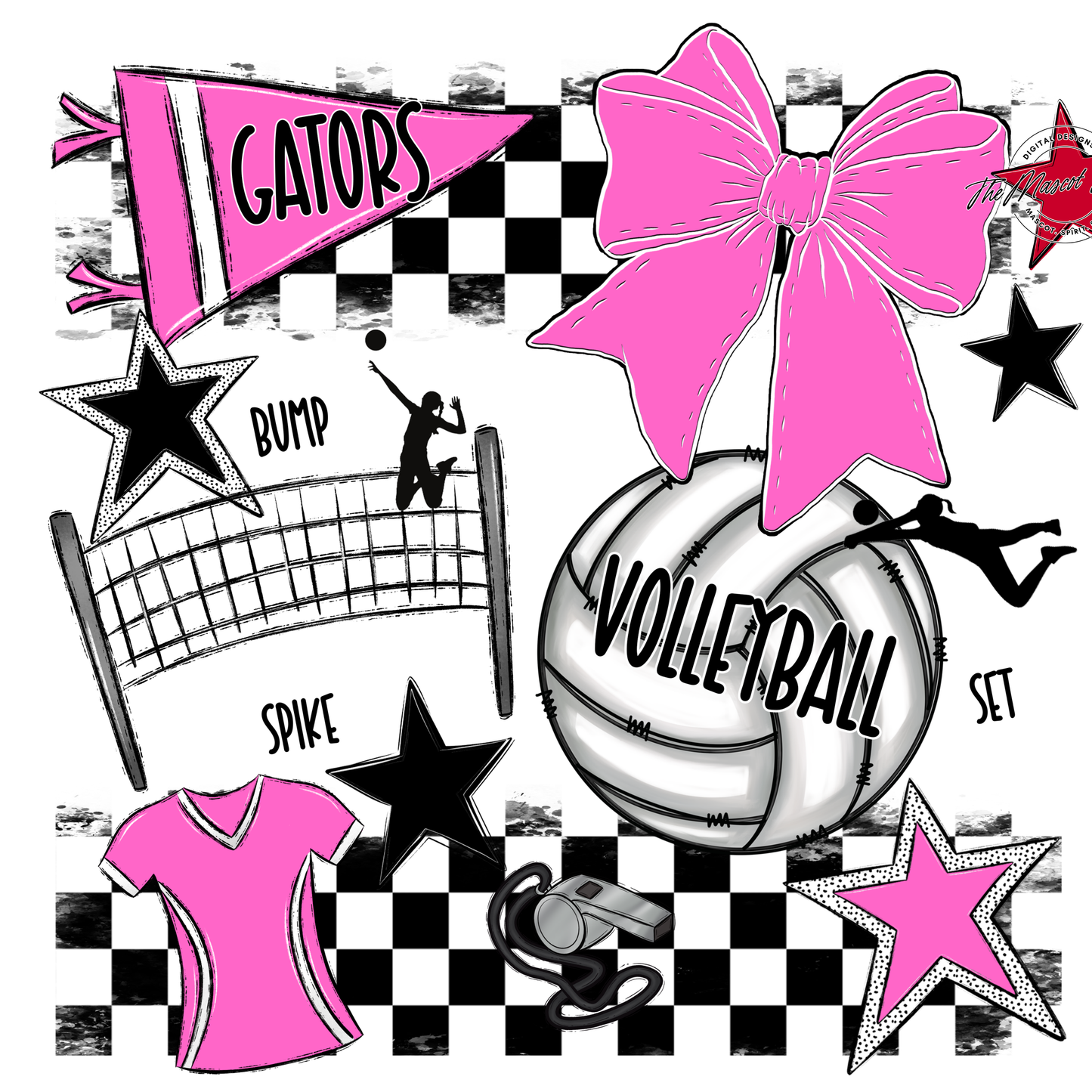 Gators Checkers Volleyball Spirit Design-Baby Pink