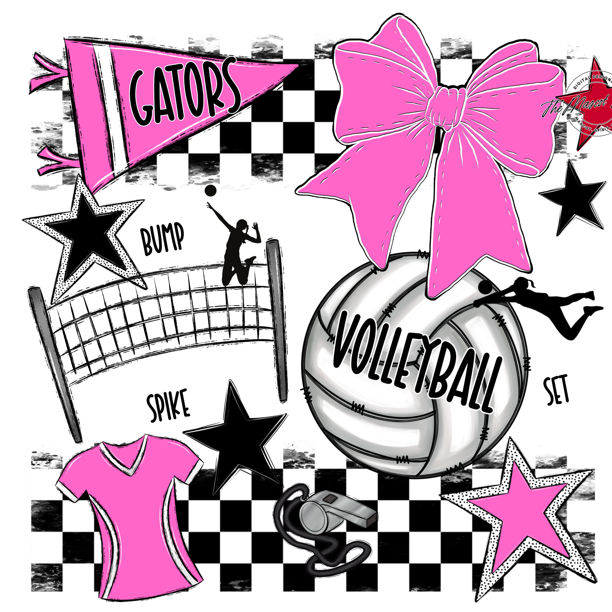 Gators Checkers Volleyball Spirit Design-Baby Pink