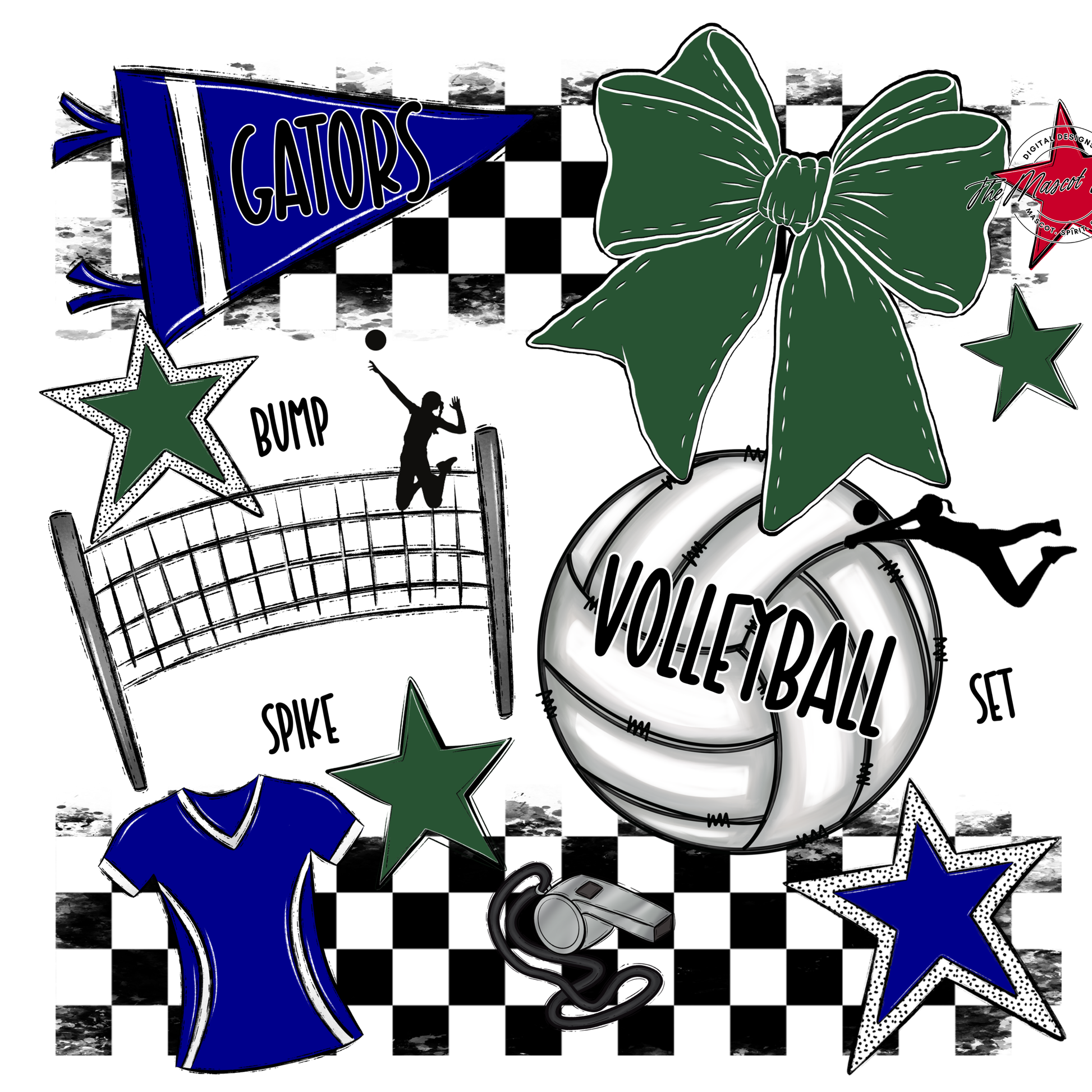 Gators Checkers Volleyball Spirit Design-Blue-Green
