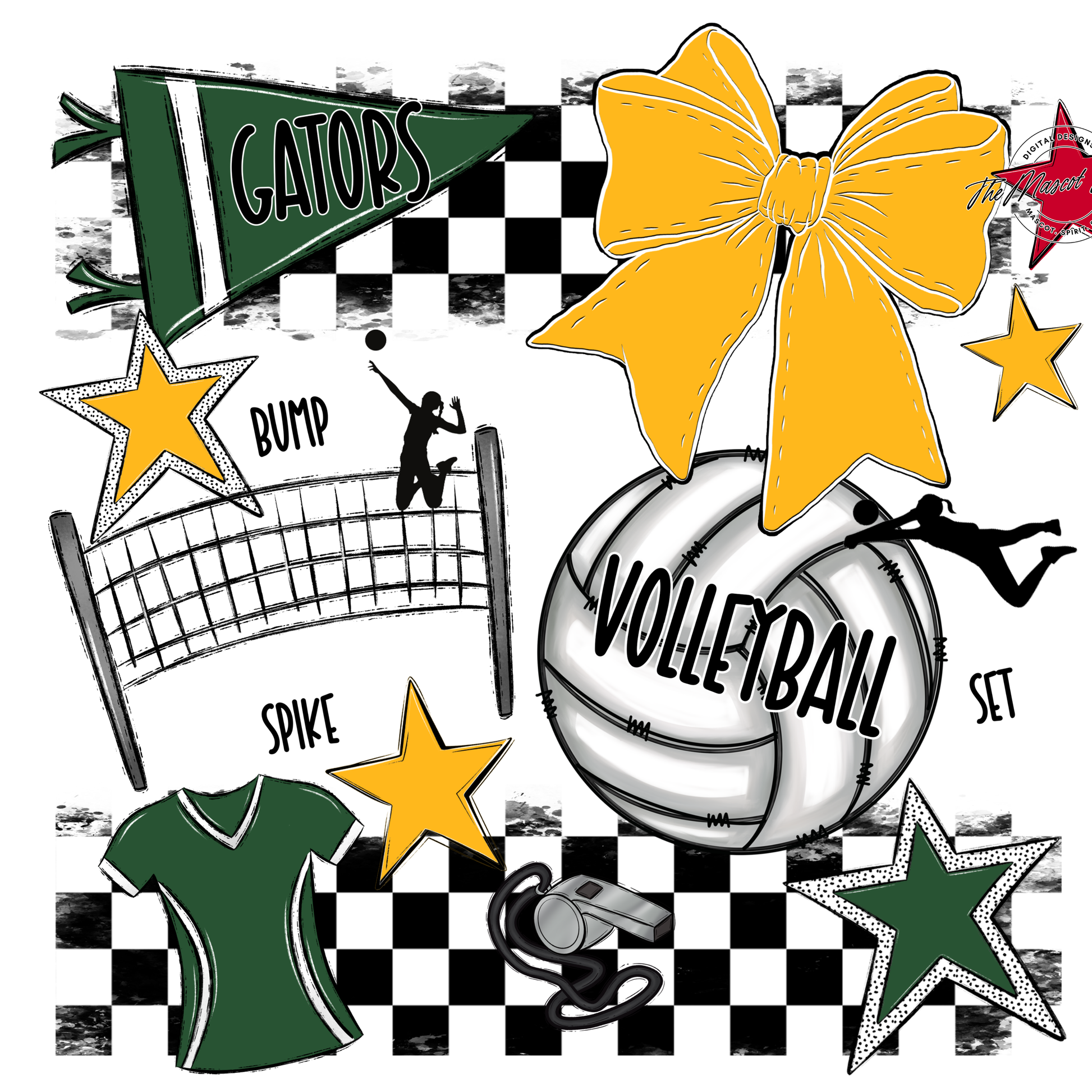 Gators Checkers Volleyball Spirit Design-Green-Yellow