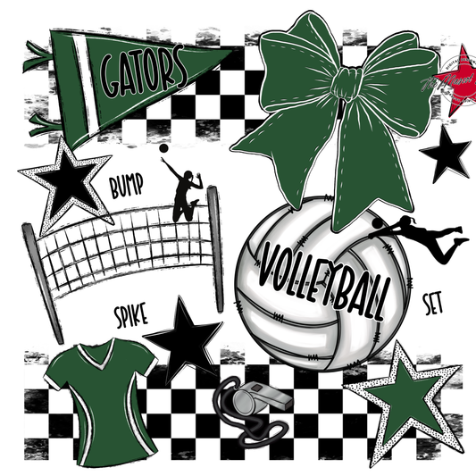 Gators Checkers Volleyball Spirit Design-Green
