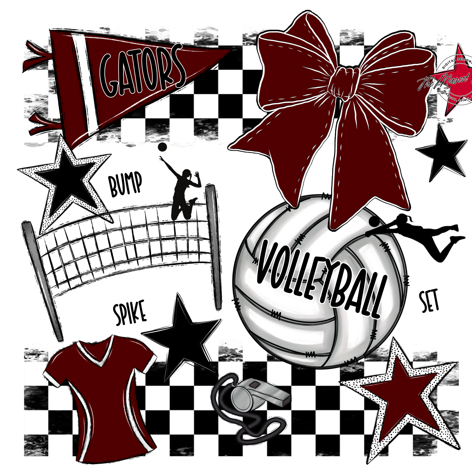 Gators Checkers Volleyball Spirit Design-Maroon