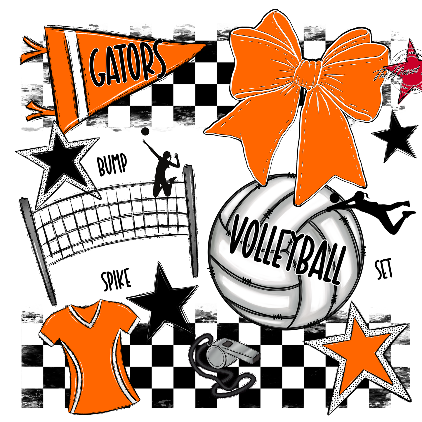 Gators Checkers Volleyball Spirit Design-Orange